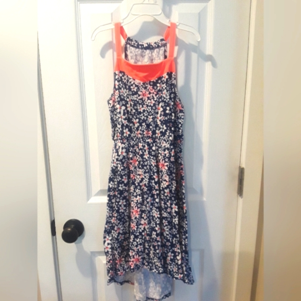 Navy/neon orange floral dress - Sonoma